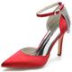 Women's Heels Closed Pointed Toe Bridal Shoes Stiletto High Heel 3.74 Inches Wedding Dress Pumps Shoes Ankle Strap Court Shoes,Red,7 UK