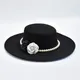 Chapeau Fedora de style français pour femme bord large chapeau en feutre plat chapeaux Derby
