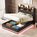 Full/Queen Size Faux Leather LED Bed Frame with Storage Headboard,Hydraulic Storage System and Charging Station