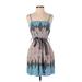 Blue Tassel Casual Dress - A-Line Square Sleeveless: Gray Dresses - Women's Size X-Small