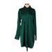 Abercrombie & Fitch Casual Dress - Shirtdress High Neck Long sleeves: Green Solid Dresses - Women's Size Small Tall