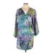 Yitty Casual Dress - Shift V Neck 3/4 sleeves: Purple Floral Dresses - Women's Size Large