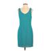 BCBGeneration Casual Dress - Sheath V Neck Sleeveless: Teal Solid Dresses - Women's Size Medium