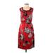 Elie Tahari Casual Dress Scoop Neck Sleeveless: Red Floral Dresses - Women's Size 2
