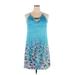 Casual Dress - Shift Cowl Neck Sleeveless: Blue Floral Dresses - Women's Size X-Large