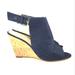 Nine West Shoes | Nine West Paton, Denim, Open Toe, Ankle Strap, Wedge Sandal. Women's Size 10 M | Color: Blue/Tan | Size: 10