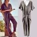 Free People Pants & Jumpsuits | Free People Nwot Shining Sun One-Piece Tie Front V-Neck Short Sleeve Jumpsuit, S | Color: Gray | Size: Small/Could Fit Med