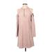 BCBGMAXAZRIA Casual Dress - Shift Crew Neck Long sleeves: Pink Solid Dresses - Women's Size X-Small