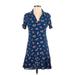 American Eagle Outfitters Casual Dress - Mini V-Neck Short sleeves: Blue Floral Dresses - Women's Size Small