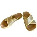 Madewell Shoes | Madewell Leather & Jute Idell Gold Slides | Color: Gold/Tan | Size: 7