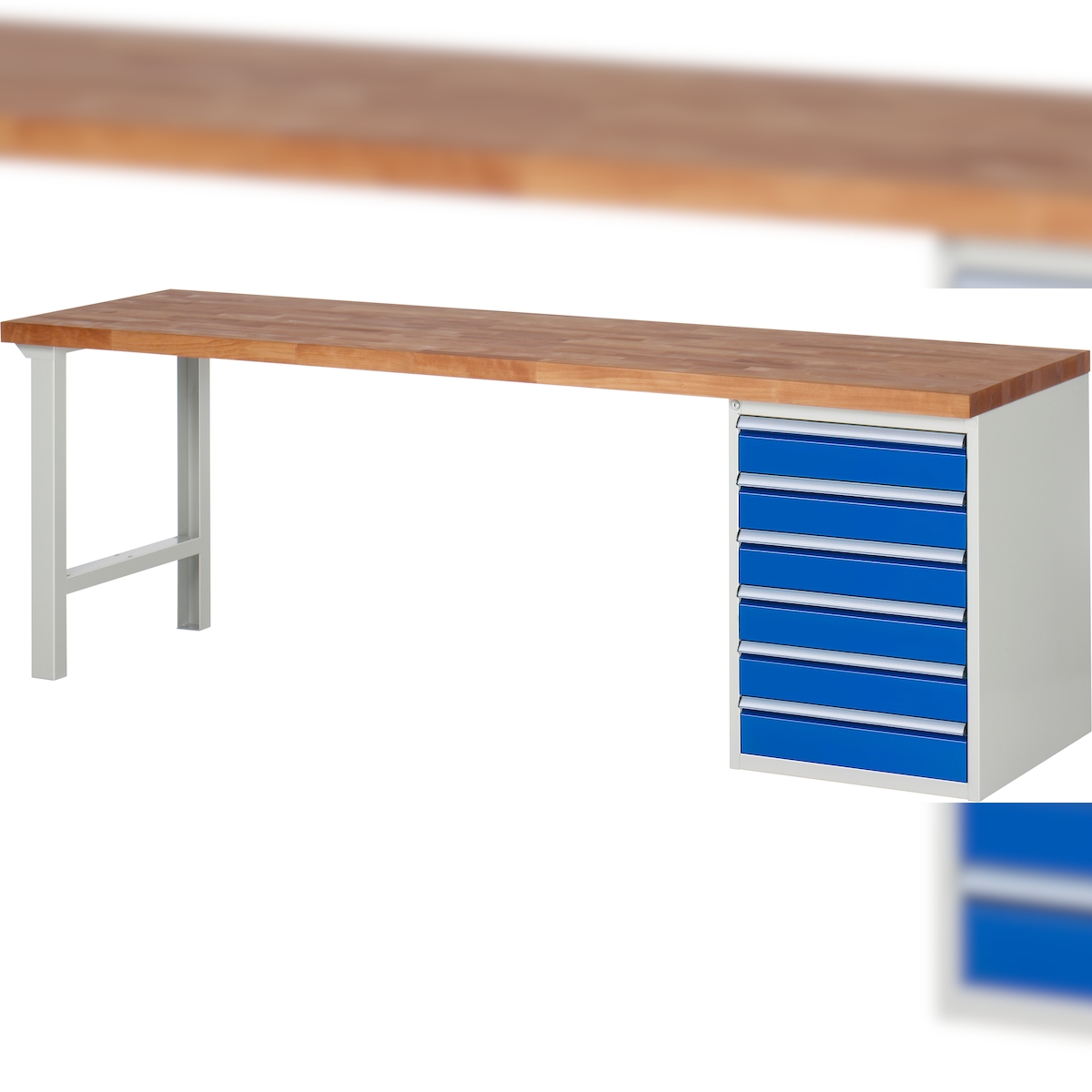 PROREGAL Werkbank Serie 7000 - Modell 7516 | HxBxT 84x250x70cm | 6x Schublade | Schubladenmaße 6x120mm | Lichtgrau | Arbeitstisch Werktisch Image