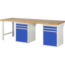 PROREGAL Werkbank Serie 7000 - Modell 7503 | HxBxT 89x250x90cm | 4x Schublade + 2x Flügeltür + 2x Fachboden | Schubladenmaße 4x90mm Image