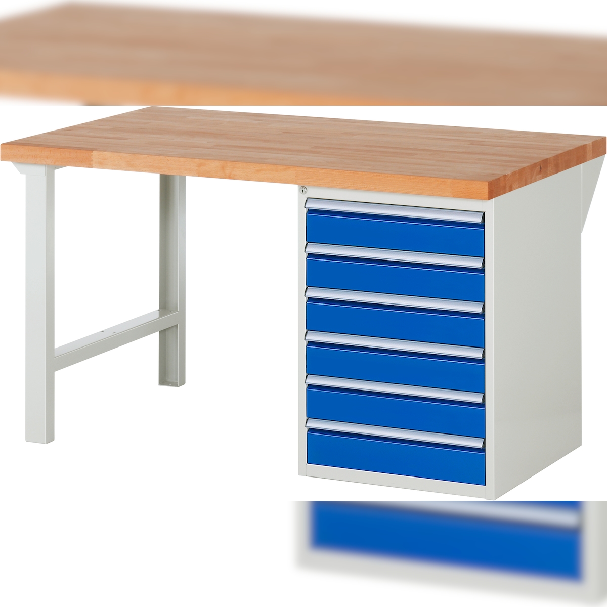 PROREGAL Werkbank Serie 7000 - Modell 7516 | HxBxT 84x150x90cm | 6x Schublade | Schubladenmaße 6x120mm | Lichtgrau | Arbeitstisch Werktisch Image