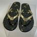 Michael Kors Shoes | Michael Kors Designer Mk Stars T-Strap Sandals Thongs Flip Flops - Size 10 | Color: Black/Gold | Size: 10