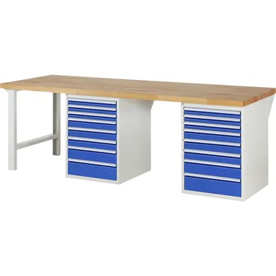 PROREGAL Werkbank Serie 7000 - Modell 7519 | HxBxT 89x250x90cm | 16x Schublade | Schubladenmaße 6x60 + 6x90 + 2x120 + 2x150mm Image