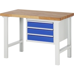 PROREGAL Werkbank Serie 7000 - Modell 7127 | HxBxT 84x125x70cm | 3x Schublade | Schubladenmaße 3x120mm | Lichtgrau | Arbeitstisch Werktisch Image