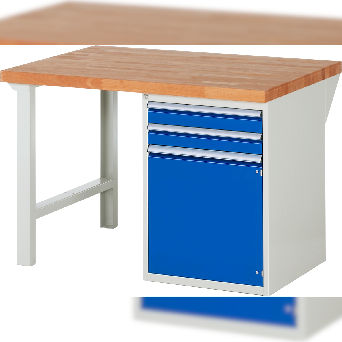 PROREGAL Werkbank Serie 7000 - Modell 7503 | HxBxT 84x125x90cm | 2x Schublade + 1x Flügeltür + 1x Fachboden | Schubladenmaße 2x90mm Image