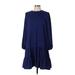 Ann Taylor Casual Dress - Mini High Neck 3/4 sleeves: Blue Dresses - Women's Size 10
