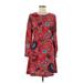 Ann Taylor LOFT Outlet Casual Dress - A-Line Crew Neck 3/4 sleeves: Red Floral Dresses - Women's Size 4