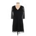 OAK + FORT Cocktail Dress - Mini V-Neck 3/4 sleeves: Black Solid Dresses - Women's Size X-Small