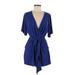 Express Cocktail Dress - Mini Plunge 3/4 sleeves: Blue Print Dresses - Women's Size Medium