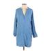 Lou & Grey Casual Dress - Shift Plunge 3/4 sleeves: Blue Dresses - Women's Size Small