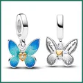 Breloque papillon bleu en argent regardé 2024 pour femme pendentif perle convient au bracelet