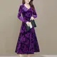 Robe mi-longue élégante à imprimé floral pour femmes d'âge moyen robe à col en V occasion