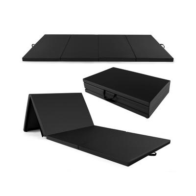 Costway 4-Panel PU Leather Folding Exercise Mat wi...