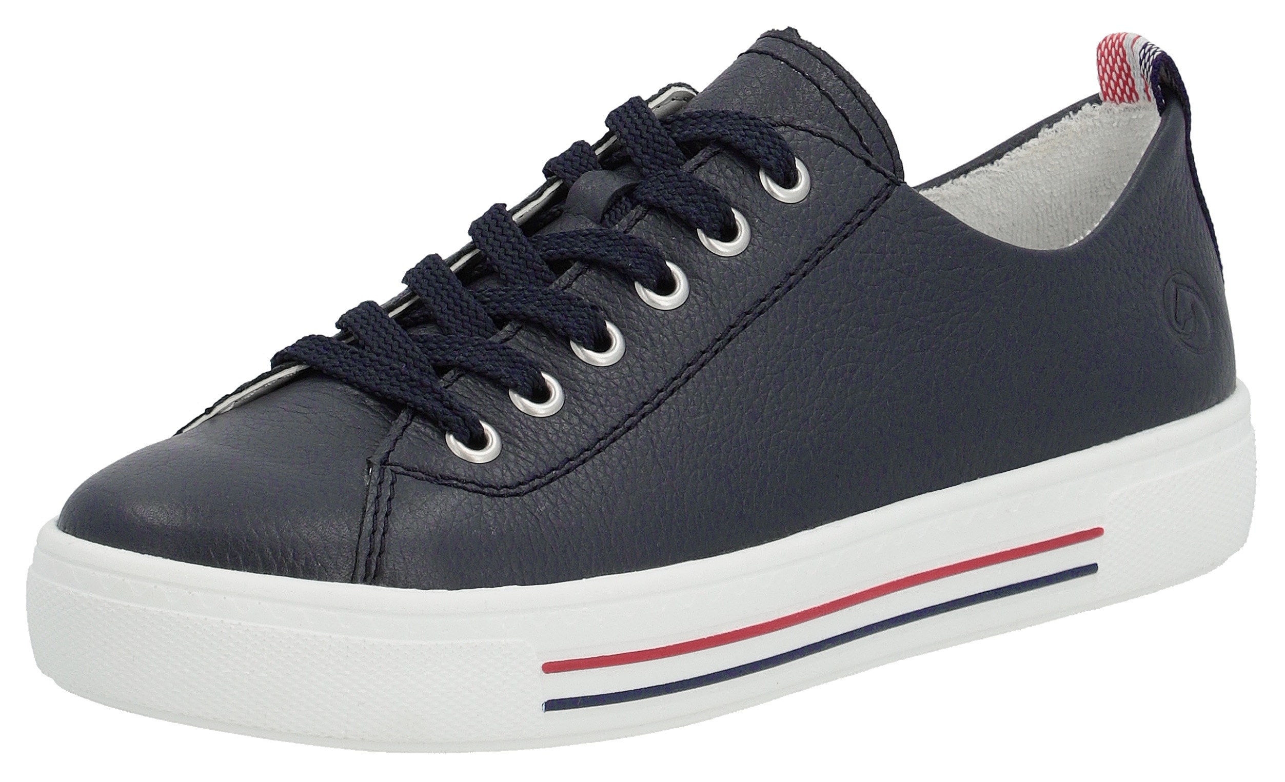 Plateausneaker REMONTE, Damen, Gr. 37, blau (nachtblau), Leder, unifarben, Schuhe Plateausneaker, mit herausnehmbarer Einlage, Freizeitschuh, Halbschuh, Schnürschuh