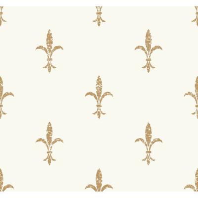 Ronald Redding Fleur De Lis White & Gold Wallpaper