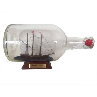 Mayflower Model Ship in a Glass Bottle 9" - 9" Long x 3.5" Wide x 4" High