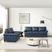 Living Room Sectional Sofa Sets Faux Leather Lounge Recliner Sofa with Hidden Storage and Nailhead Rolled Arms Couch, Navy Blue