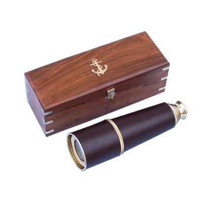 Deluxe Class Admiral's Brass - Leather Spyglass Telescope w/ Rosewood Box - 27