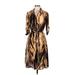 NANETTE Nanette Lepore Casual Dress - A-Line Plunge 3/4 sleeves: Brown Dresses - Women's Size 8