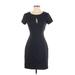 BCBGMAXAZRIA Casual Dress - Sheath Keyhole Short sleeves: Black Print Dresses - Women's Size X-Small