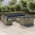 10 Piece Patio Lounge Set with Cushions Gray Poly Rattan