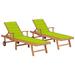 Sun Loungers 2 pcs with Bright Green Cushion Solid Wood Teak