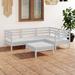 5 Piece Patio Lounge Set Solid Wood Pine White