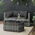 3 Piece Patio Lounge Set with Cushions Gray Poly Rattan