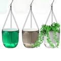 3 Pieces Self Watering Hanging Planters 4.45 Inch Plastic Hanging Plant Basket with Chains Drainage Holes Visible Water Level Outdoor Indoor Flower Pots for Flower Garden Home Decorations