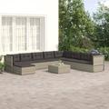9 Piece Patio Lounge Set with Cushions Gray Poly Rattan