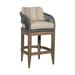 Orbit Outdoor Patio 26 Counter Stool in Weathered Eucalyptus Wood with Gray Rope and Taupe Olefin Cushions