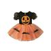 Franhais Kids Toddler Baby Girl Halloween Dress Mesh Short Sleeve Pumpkin Bat Halloween Outfit Clothes