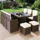 Rattan 11 Piece Rectangular Cube Set / Mixed Brown / Without Cover