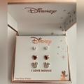 Disney Jewelry | Disney Trio Stud Earrings Minnie Mouse + Heart Shaped Studs Fine Silver Plated | Color: Pink/Silver | Size: 3 Pairs Trio Set