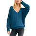 Free People Tops | Free People Shirt Womens Small Turquoise Blue Thermal Waffle Knit Relaxed | Color: Blue | Size: S