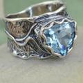 Anthropologie Jewelry | - Blue Topaz & 9.25 Sterling Siver Handcrafted Ring Size 9 1/2 | Color: Blue/Silver | Size: 9 1/2