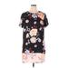 Daniel Rainn Casual Dress - Mini Crew Neck Short sleeves: Black Floral Dresses - Women's Size Large