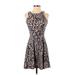 Hem & Thread Casual Dress - Mini Crew Neck Sleeveless: Black Leopard Print Dresses - Women's Size Small